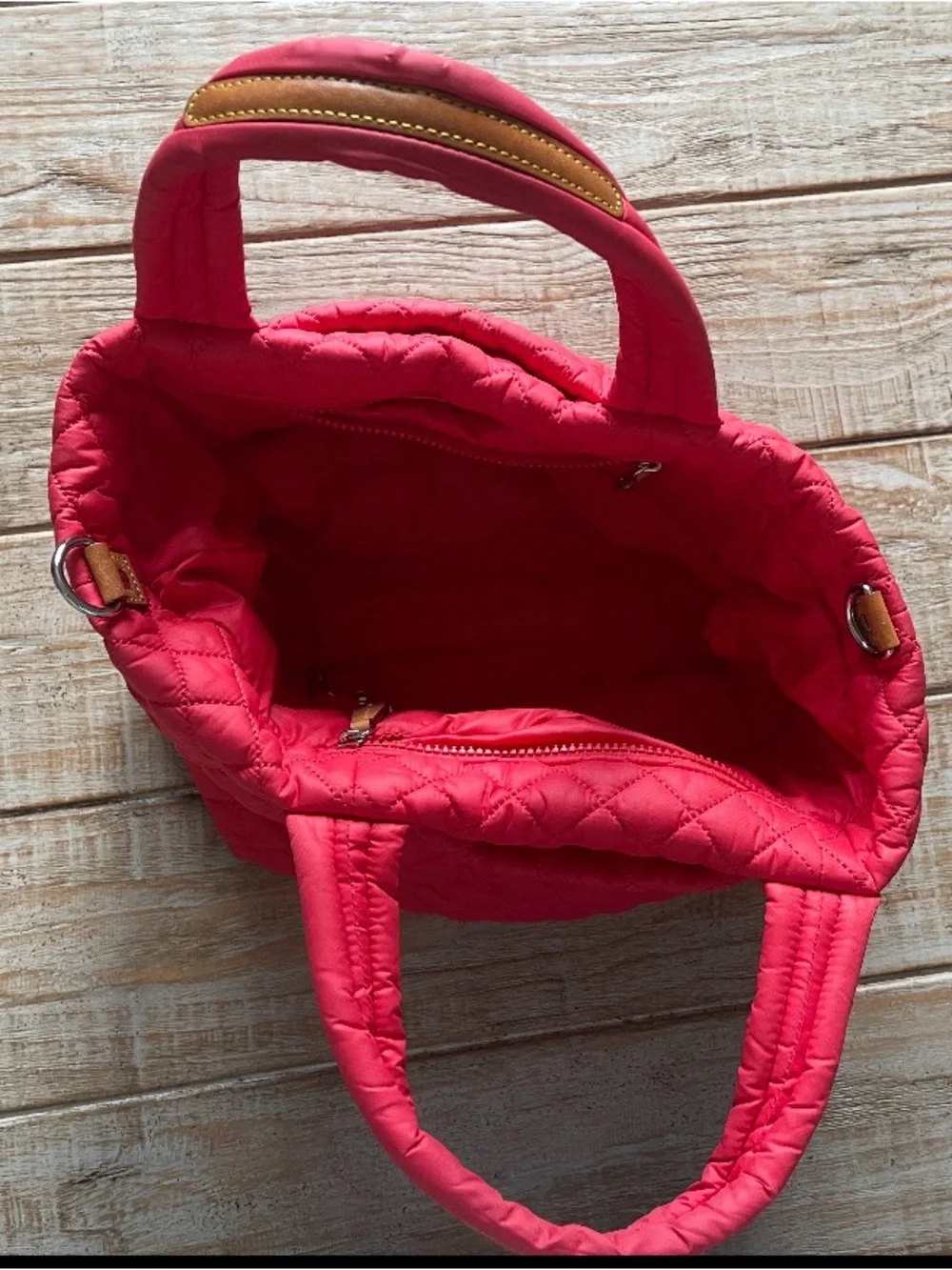 MZ Wallace Coral Quilted Small Metro Tote Deluxe, Includes Duster, Straps
